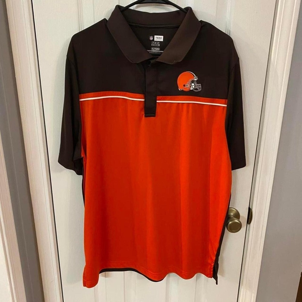 NFL Team Apparel Polo Shirt Mens XL Brown Orange Cleveland Browns TX3 Cool